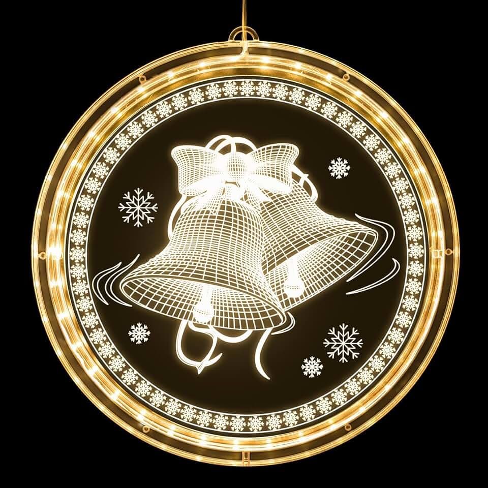 Weihnachten Dekorative Fenster Licht Warmweiß Hängende Weihnachtsbeleuchtung 3D Weihnachtsglocken Hintergrund Weihnachtsdeko Lichter für Innen Weihnachtsfeier Party Terrasse Christmas Decoration