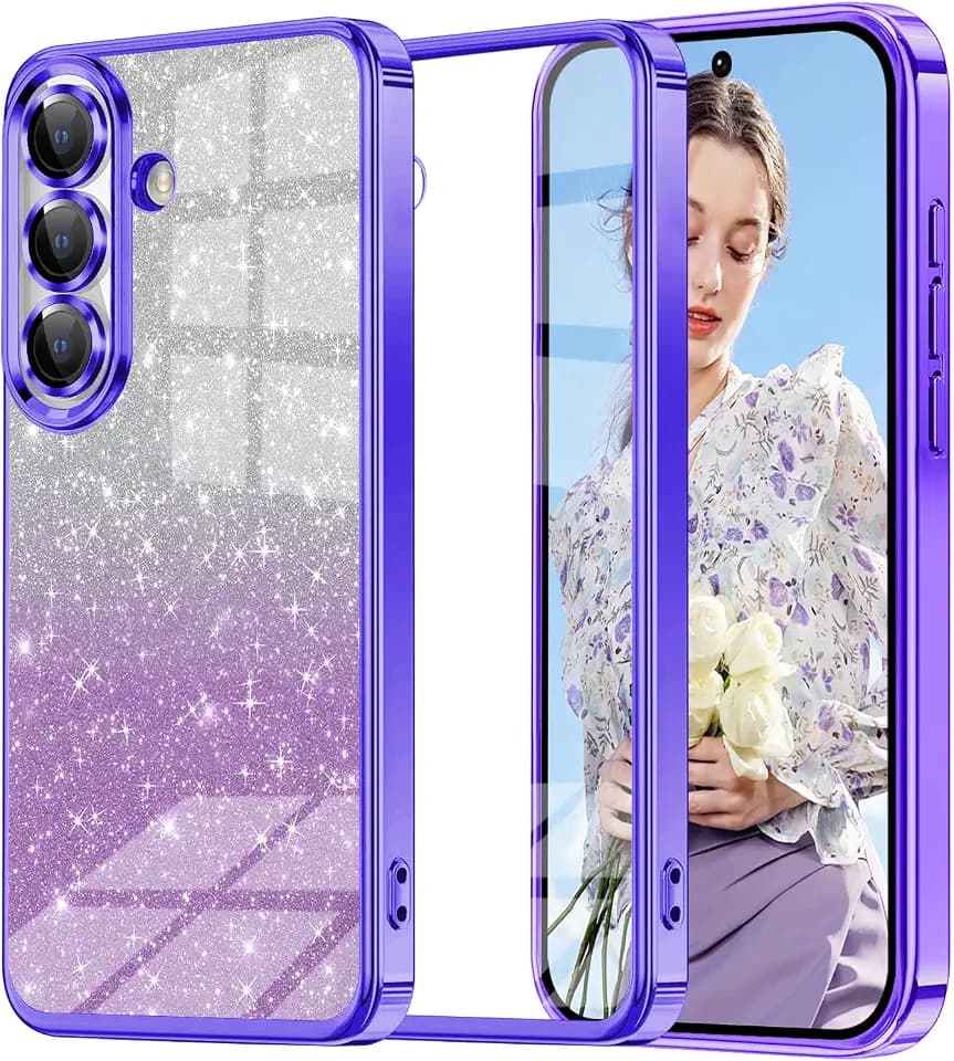 Glitzer Handyhülle für Samsung Galaxy S25 Plus hülle, Ultra Dünn Glänzend Pailletten Stoßfest S25+ Handyhülle, Luxus Galvanik Frauen/Mädchen TPU Bumper Schutzhülle für S25 Plus Hülle (Lila)