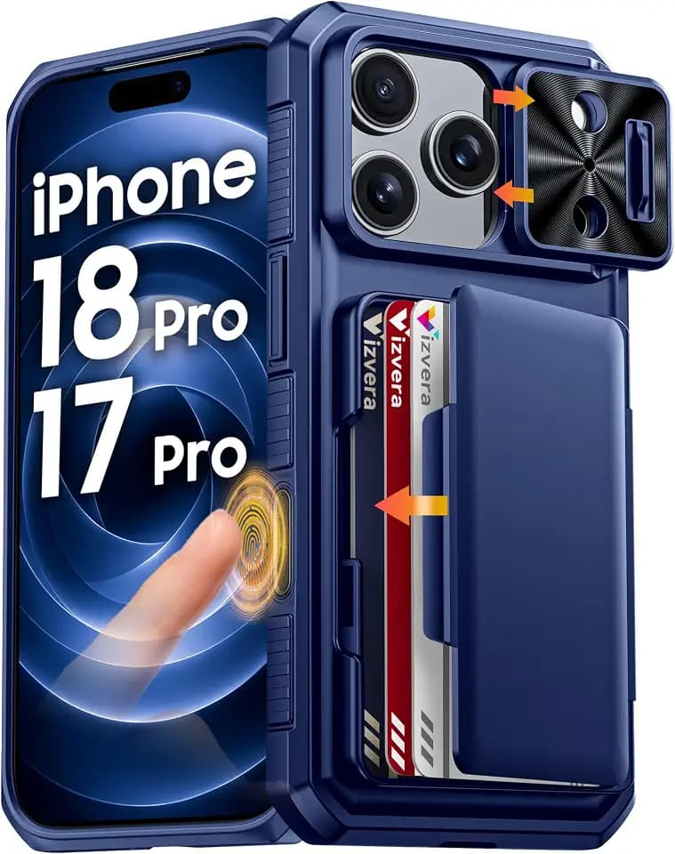 Vizvera for iPhone 18 Pro / 17 Pro Case Wallet RFlD Cards Holder Blue
