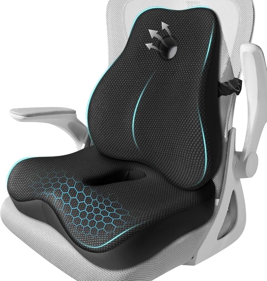 Seat Cushion,Lumbar Support Pillow for Office Chair, Cooling Mesh Office Chair Cushions for Sciatica,Tailbone &Back Pain Relief,Ergonomic Memory Foam Back Support Pillow for Desk,Gaming Car Chair