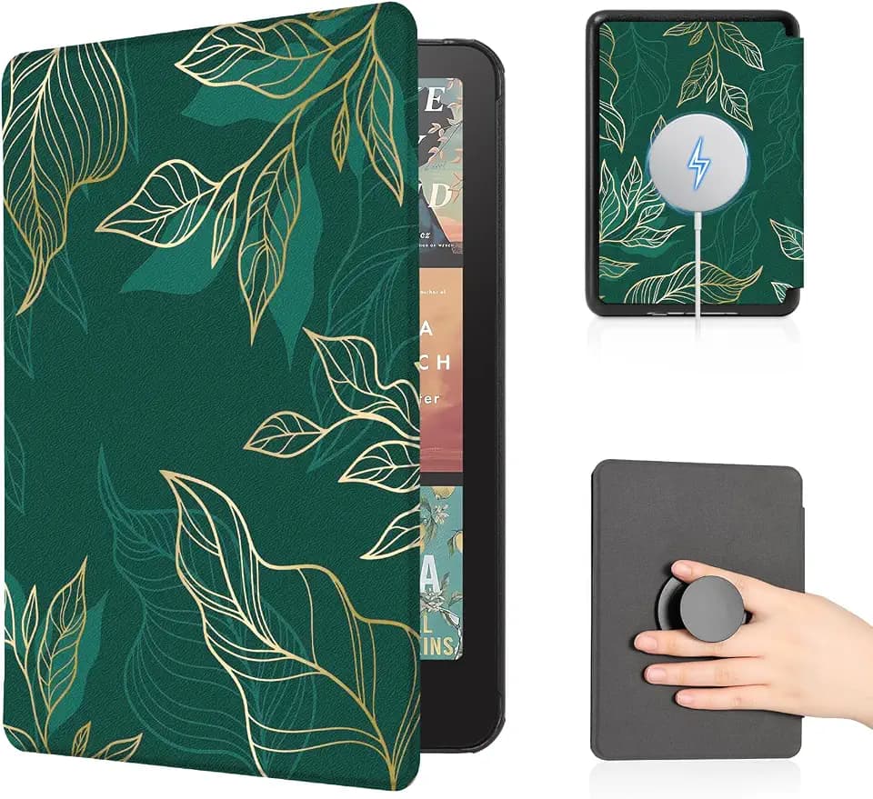CoBak Case with Fold-Back Magnetic Cover for 7" Kindle Paperwhite 12th Gen 2024 and Kindle Colorsoft - for PopSockets Grip, Compatible with iPhone MagSafe and Anker Wireless Charging Pads, Auto Wake