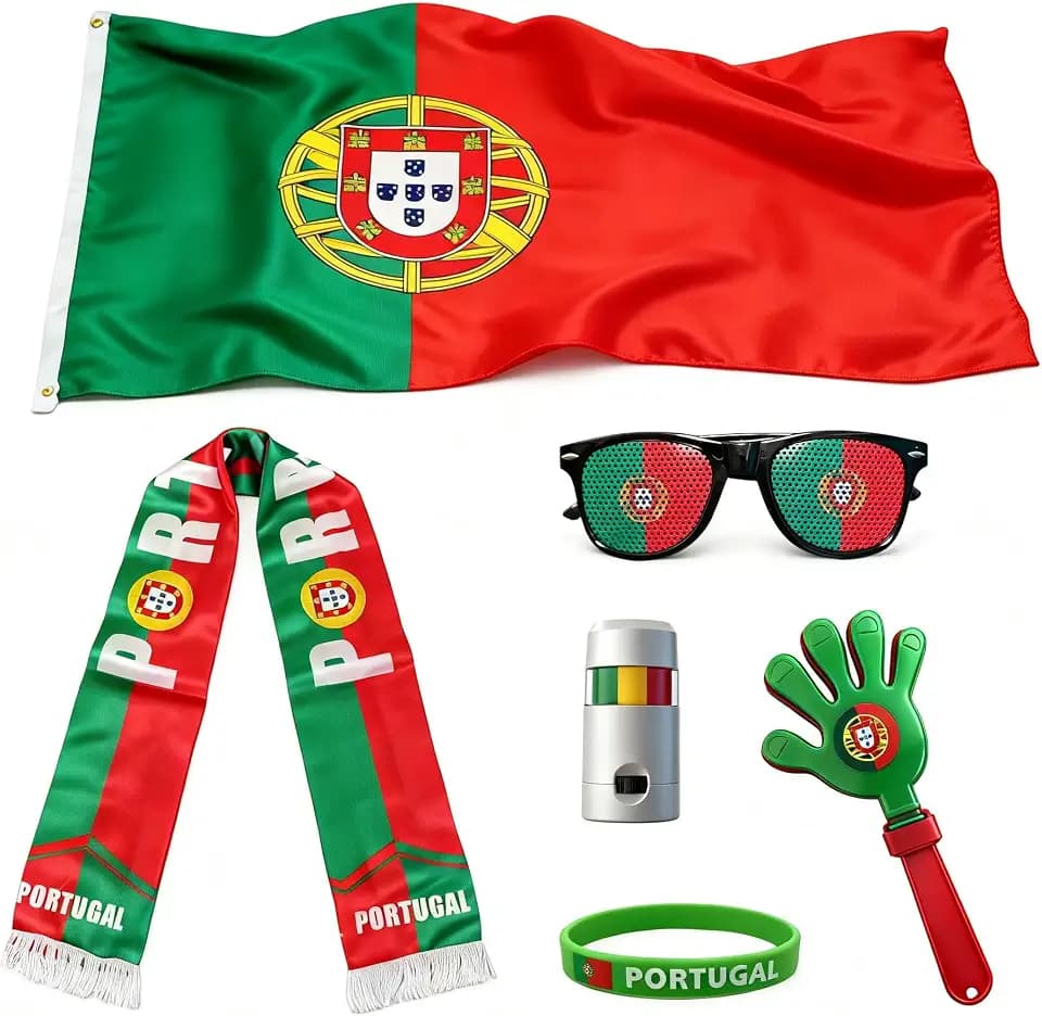 Portugal Soccer Fan Cheering Kit, 6 Pcs Patriotic Game Day Accessories.