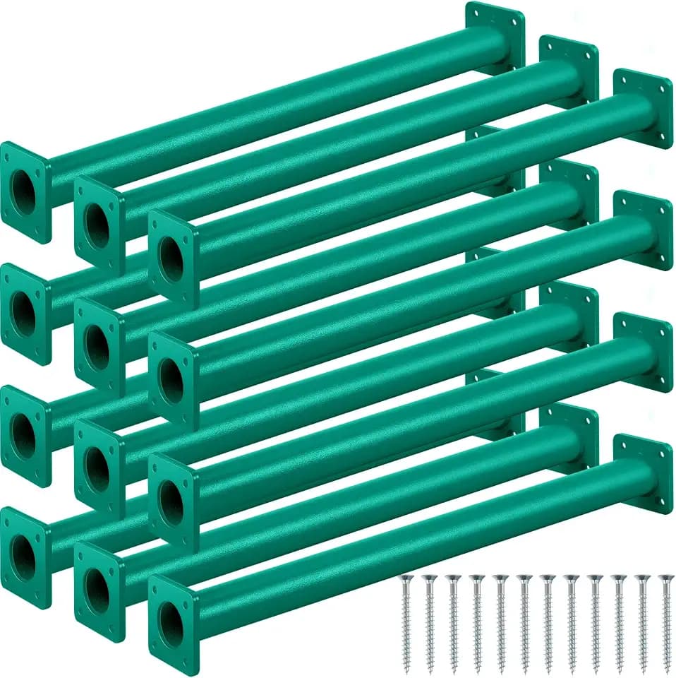 Dunzy 12 Pack Monkey Bars Swing Set Accessories Rods Playset Ladder Rungs Hardware Kit Steel Monkey Bar with Screws for Backyard Playground Equipment Mounting Plates(15-1/8 Inch,Green)
