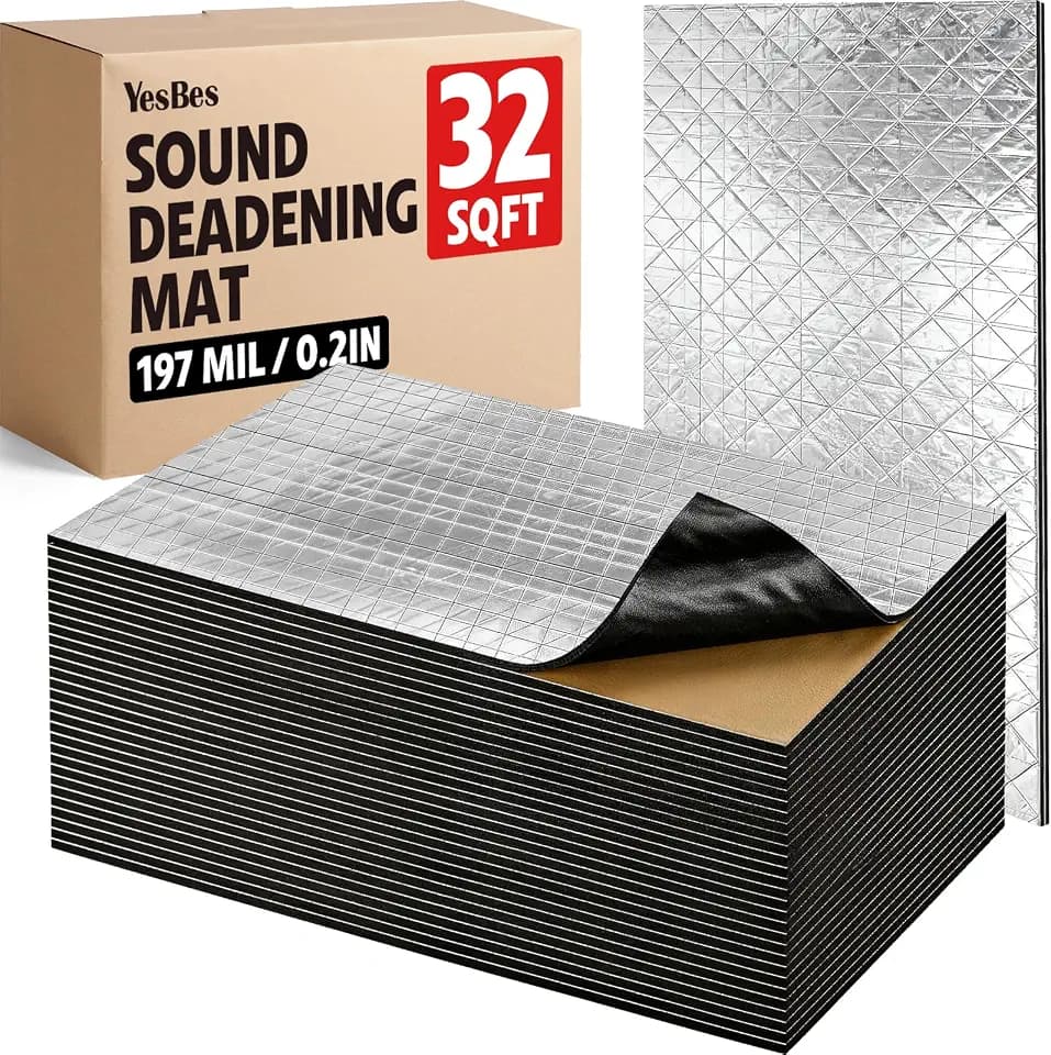 YesBes 32 sqft Sound Deadening Mat, 197 mil(5mm) Sound Deading Material for Cars, Automotive Sound Deadener Foam, Audio Noise Insulation and dampening (30 Pcs)