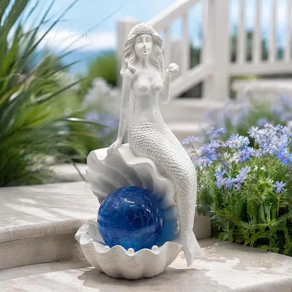 IVCOOLE Mermaid Statue Outdoor Decor Garden Statues with Solar Lights