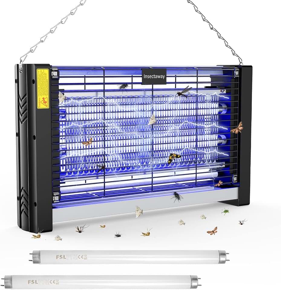 Insektenvernichter Elektrisch, mit Doppeltem Raster, XXL, 2400 V 20W, 2 T8-Lampen, Innenbereich Mückenfalle, Fliegenfalle, Mückenlampe, Hakendesign, geeignet für Haus, Terrasse