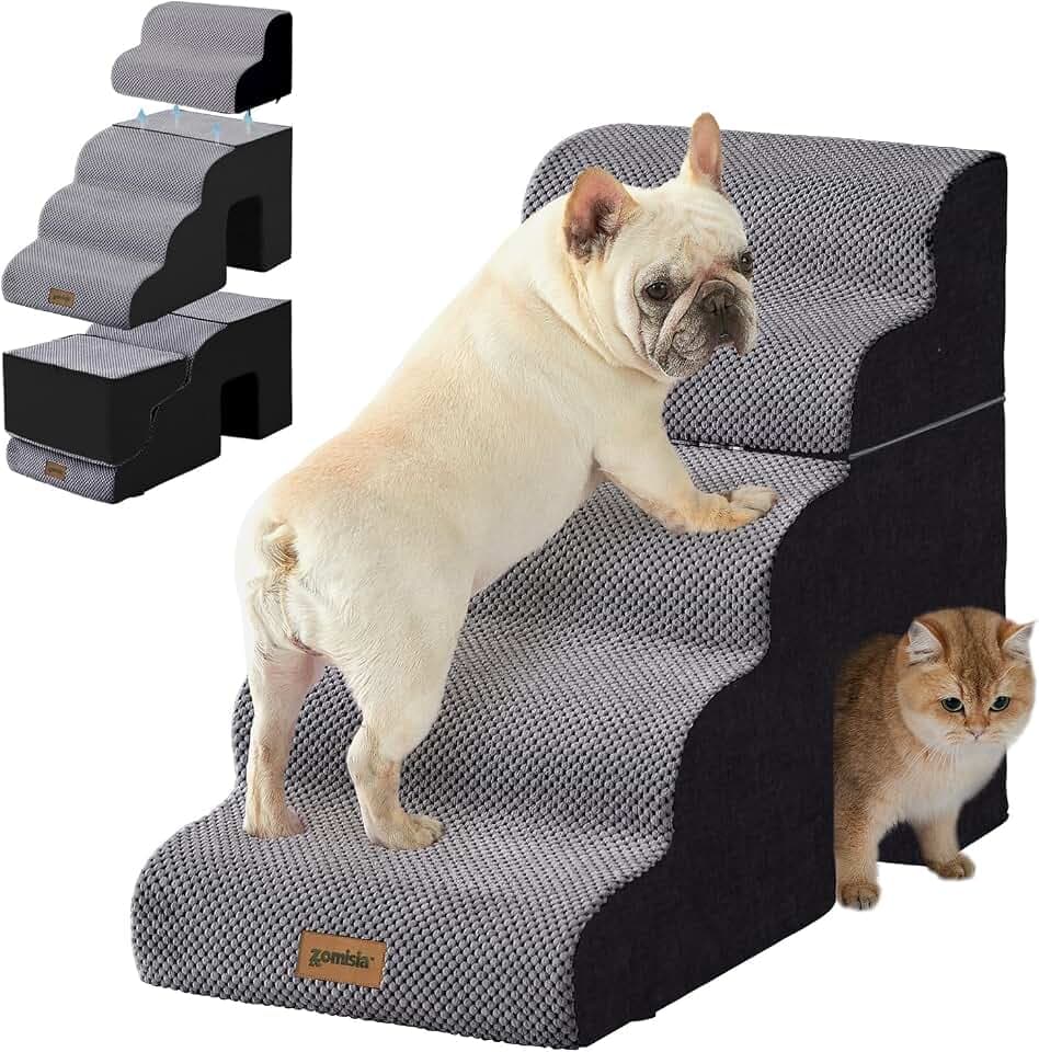 ZOMISIA Dog Ramp for Large Dogs with Tunnel, 24" H 5 Steps for High Bed