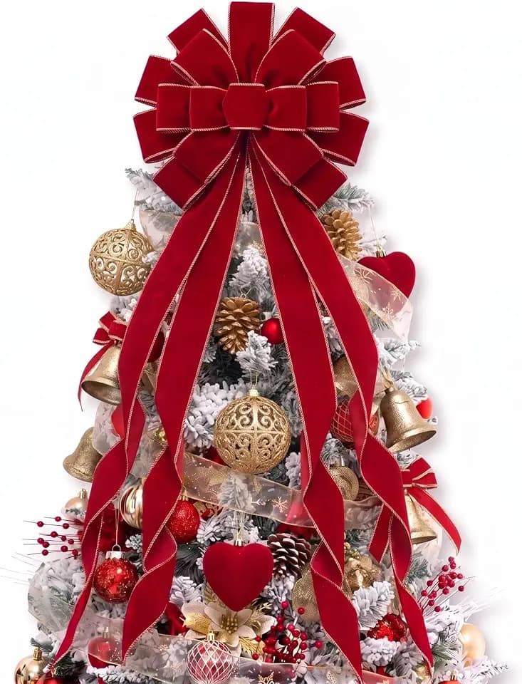Ceenna Christmas Tree Topper Bow 52 x 12 Inch, Red Large Velvet Bow
