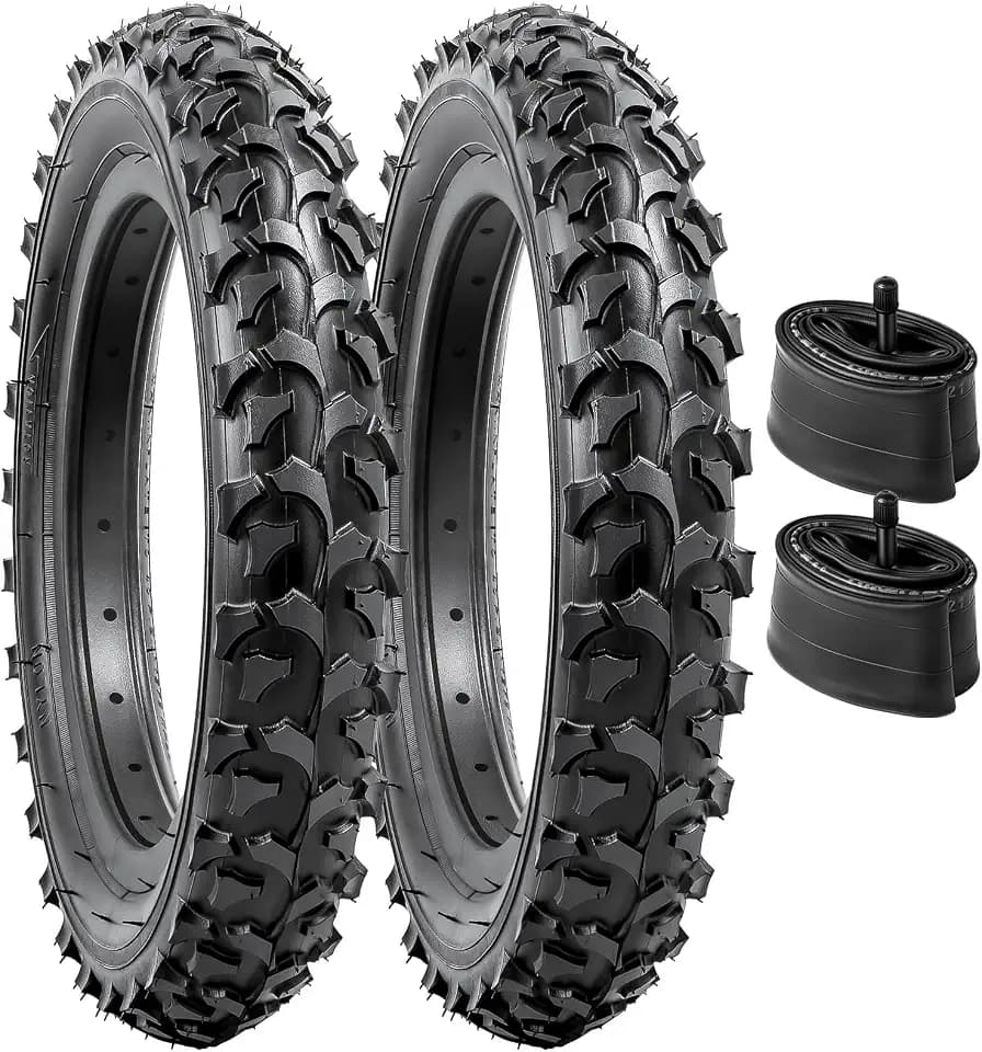 YunSCM 2Pcs Kid Bike 12.5 Zoll Reifen 12 1/2x2 1/4 Mantel 62-203 und 2Pcs 12.5 Zoll Schlauch SV/AV32mm Ventil kompatibel 12 1/2x2 1/4 (12.5x2.25) Reifen und Schlauch