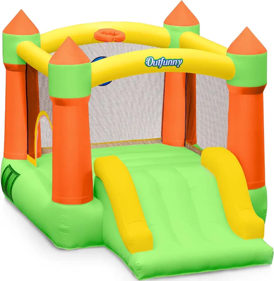 Outfunny Indoor Bounce House, Inflatable Bouncy House for Kids 3-8 Year Old
