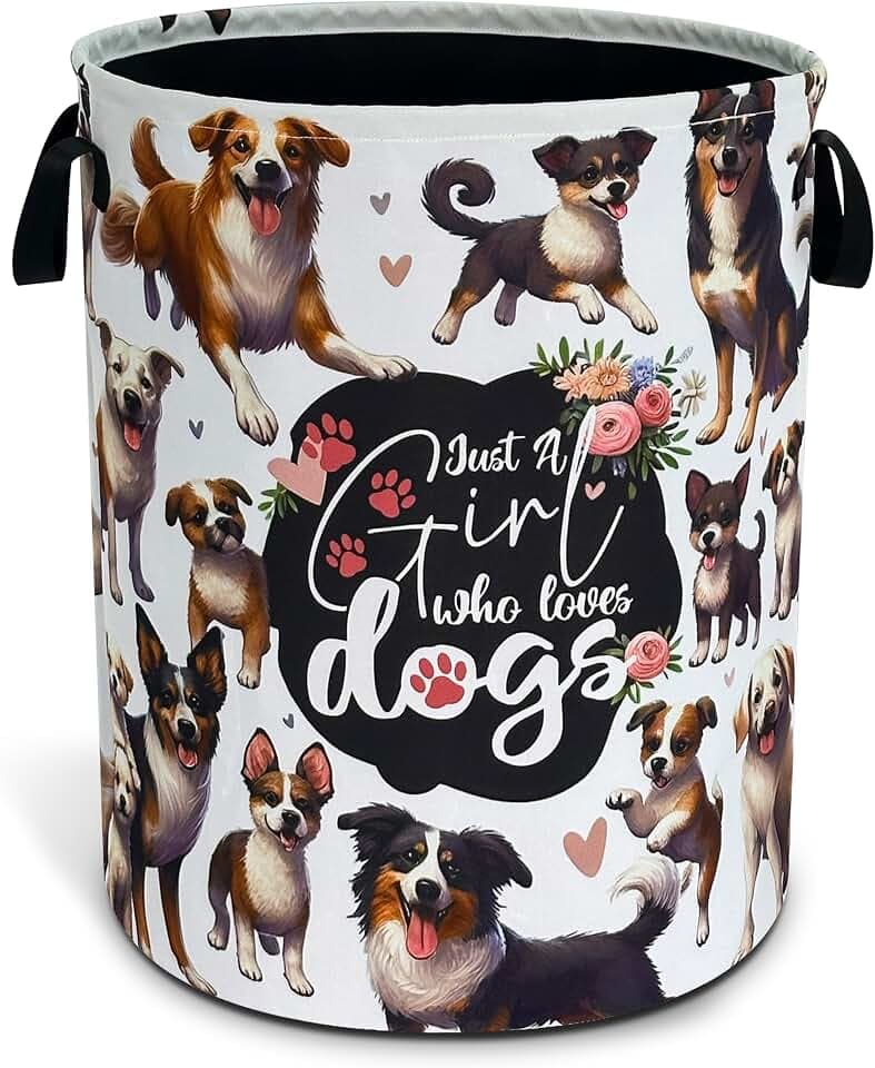 Dog Puppy Lovers Laundry Basket Foldable Waterproof Hamper 18.9 x 16.5 Inch