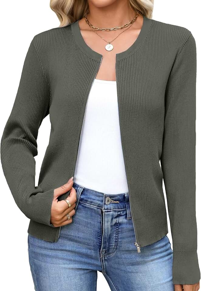 Totatuit Womens Long Sleeve Zip Up Sweater Cardigans Knitted Lightweight Zipper Jacket