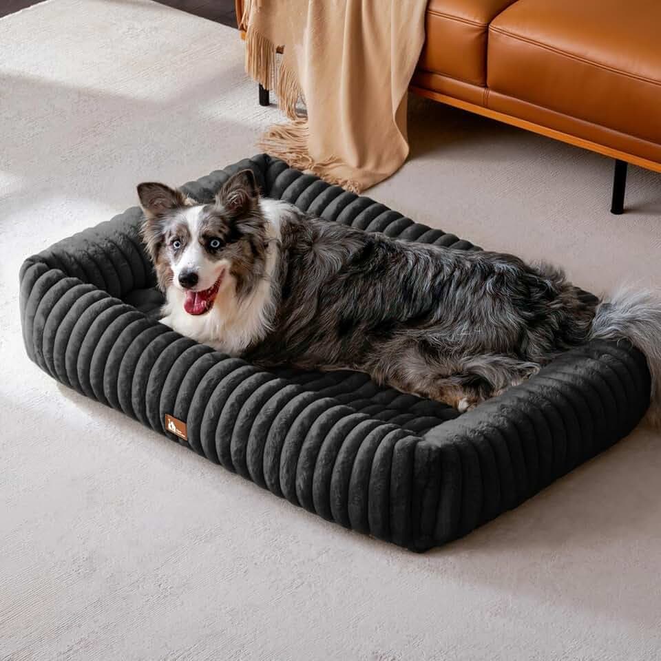 Upvilla Luxus Hundebett,Weiches Hundesofa,waschbarer Hundekorb XL Schwarz
