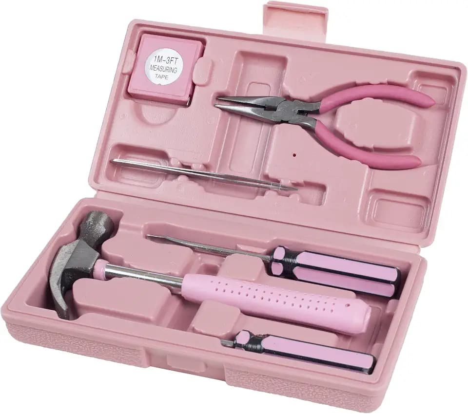 Stalwart Household Hand Tools for Women or Men, Pink, 7 Piece