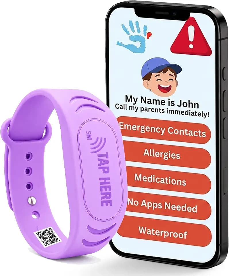 Adjustable Kids ID Bracelet, NFC Safety Band, Waterproof, No Subscription