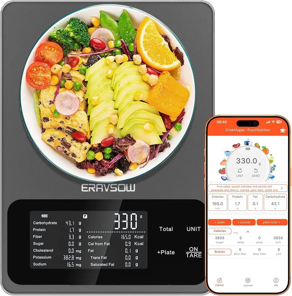 Smart Kitchen Food Scale, Nutrition App Tracks Calorie & Macros, 10kg/22lb