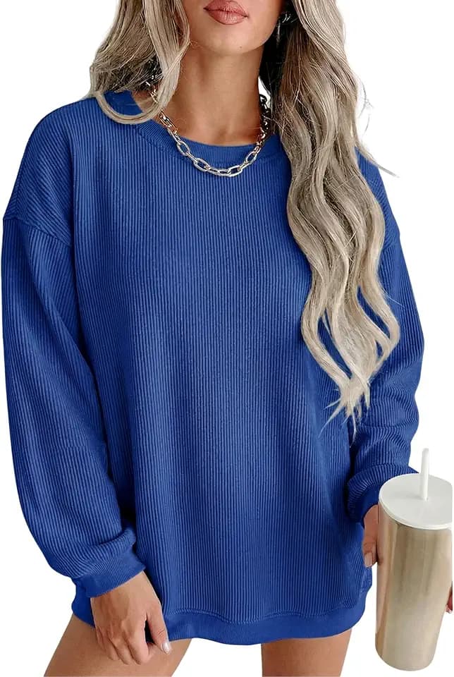 SELINK Womens Crewneck Oversized Corduroy Corded Sweatshirt Casual Pullover