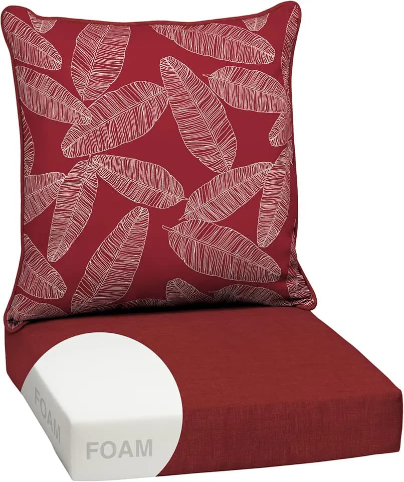 Arden Outdoor Deep Seat Cushion Set, Foam, 24x24, Red Leaf Palm