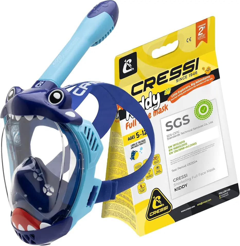 Cressi Kiddy Schnorchelmaske Kinder - CO2-sichere Vollgesichtsmaske - Beschlagfrei mit Faltbarem Schnorchel - Hypoallergenes Silikon & Weites Sichtfeld