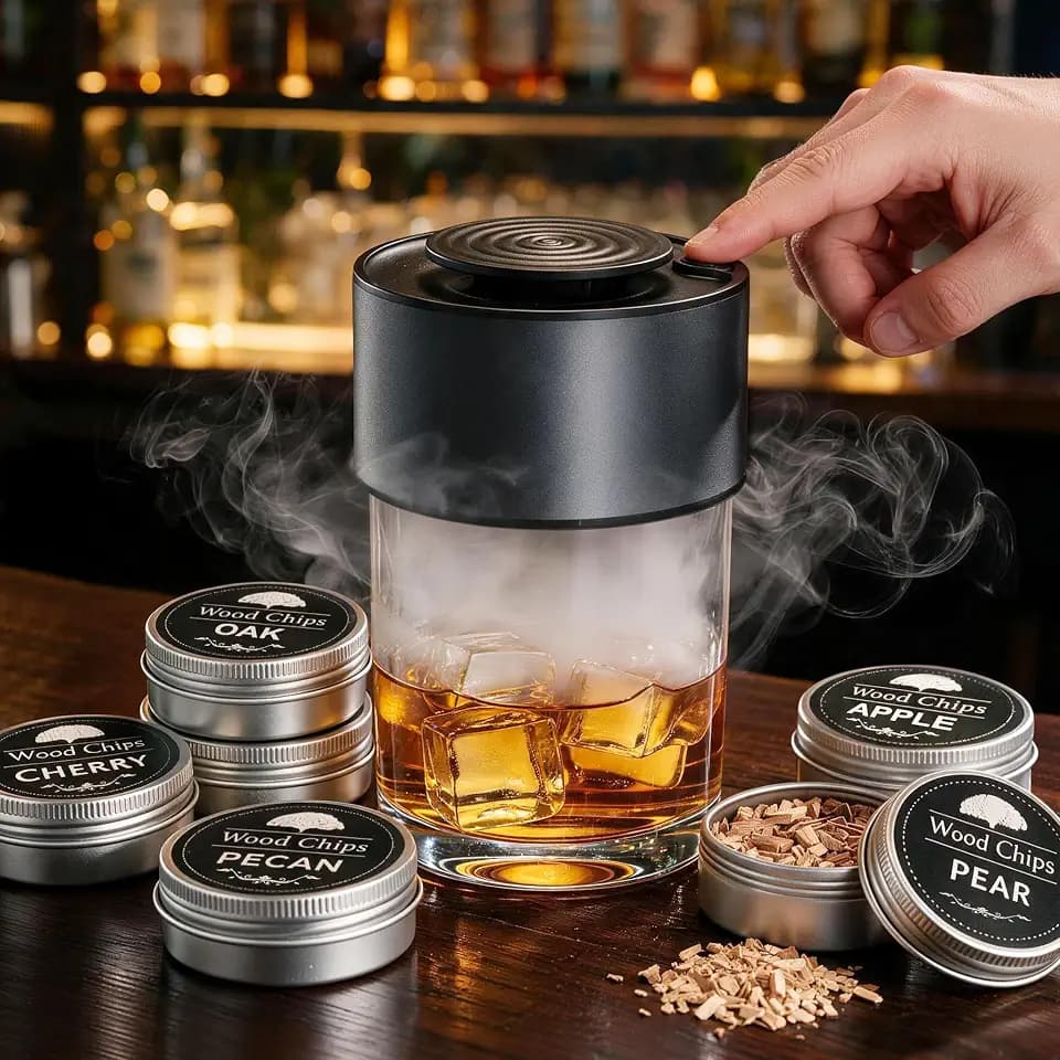 Electric Whiskey Smoker Kit, Rechargeable Bourbon Smoker Kit with 6 Flavors of Natural Wood Chips, Drink Smoker Infuser Kit Cocktail Idea Christmas Birthday Gifts for Men Husband Dad Him