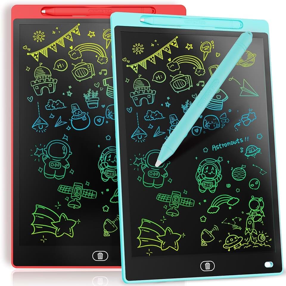 [2 Stück] 8,5 Zoll buntes LCD-Schreibtablett, löschbares Zeichenbrett, Kindergeschenk, Grafiktablett für Spiele für 2 3 4 5 6 7 Jahre (Rot&Blau)