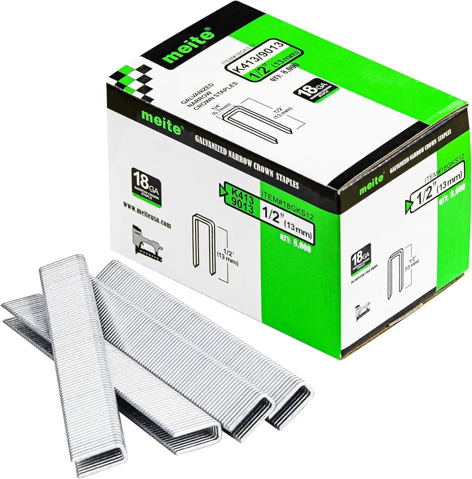 meite 18 Gauge 1/4-Inch Narrow Crown Staples, 1/2-Inch Length Heavy Duty Galvanized Upholstery Staples for Electric or Pneumatic Narrow Crown Staple Guns (8,000 PCS)