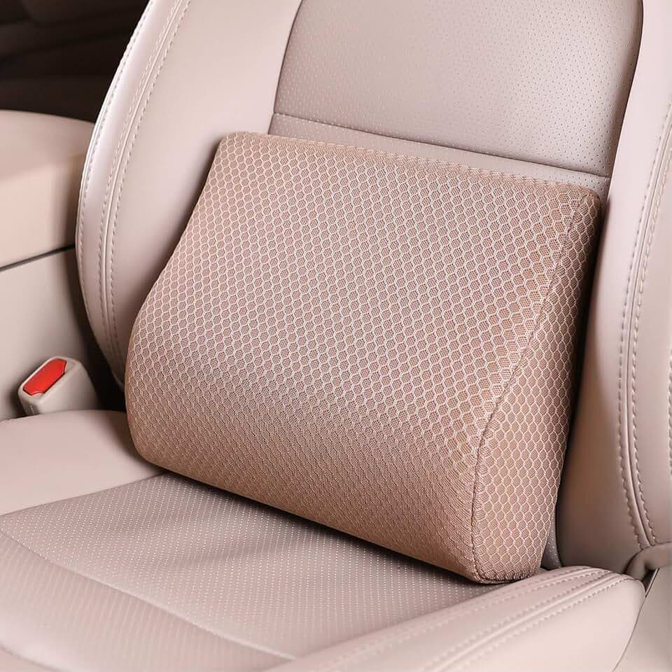 Memory Foam Lumbar Support Pillow for Car - Lower Back Support Cushion for Driving, Back Pain Relief for Car Seat, Office Chair, Wheelchair (Beige)