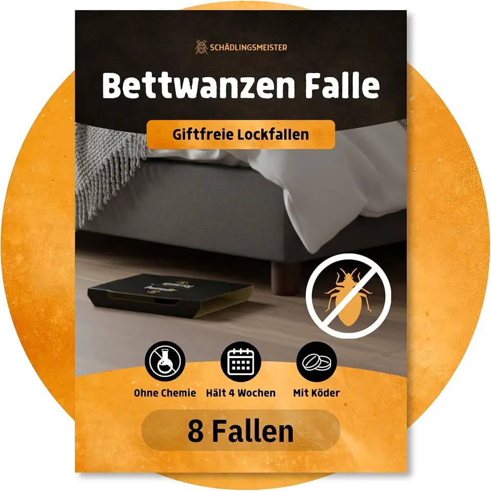 Bettwanzen Falle – 8 Stück – Mit Lockmittel – Wirksam bis zu 4 Wochen – Zur Bedarfsermittlung & Befallskontrolle – Ohne Chemie – Gegen Cimex lectularius & C. hemipterus (Bed Bug Trap)