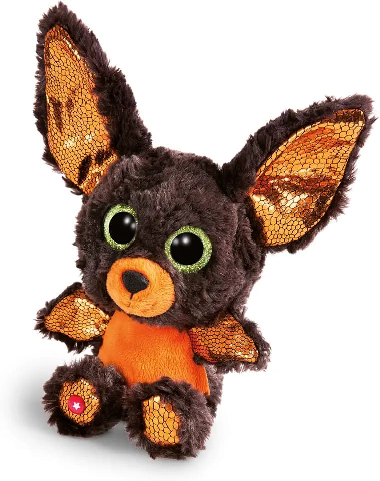 NICI Glubschis: Das Original – Glubschis Halloween Fledermaus 15 cm I Kuscheltier Fledermaus mit großen Augen I Flauschiges Plüschtier mit Glitzeraugen ab 0 Monaten I braun / orange – 46305