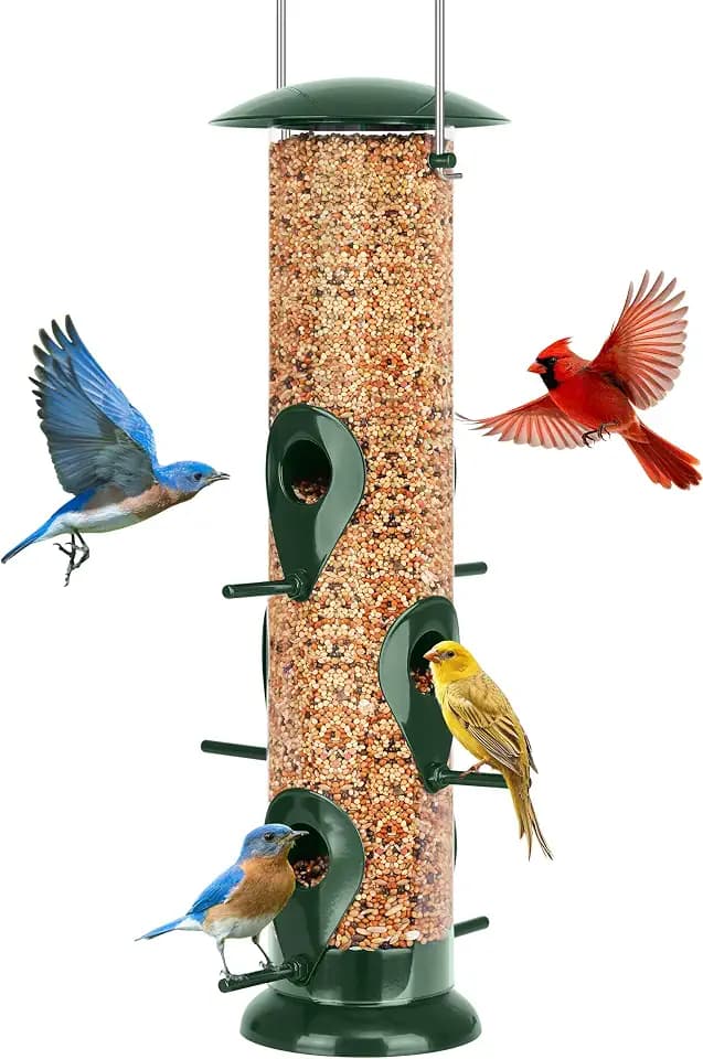 FEED GARDEN Metal Tube Bird Feeders for Outdoors Hanging, 13’’ 6 Ports