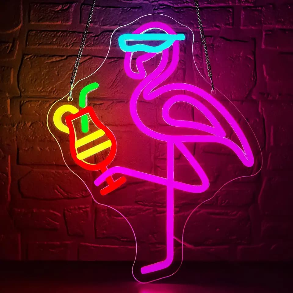 Flamingo Drink Neon Sign for Wall Decor Flamingo Neon Light for Man Cave