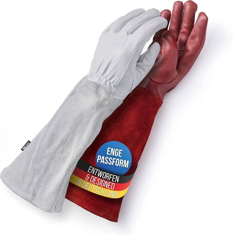 LAUTER SCHUTZ ® DORNENSICHERE Rindsleder Handschuhe -Mit Rückennaht für Bewegungsfreiheit und Komfort (L, Weiß)