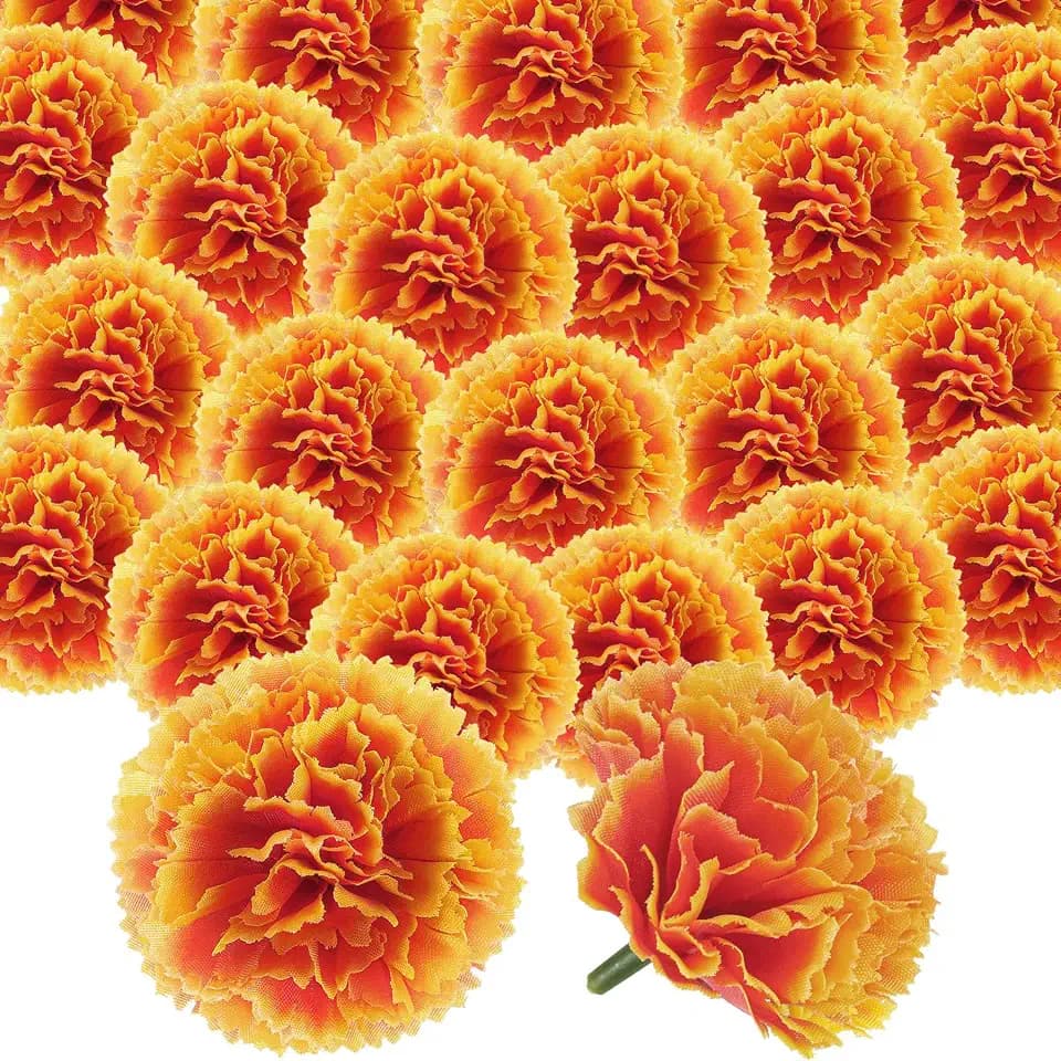 Syhood 50 Pcs Artificial Marigold Flowers for Day of the Dead Decor