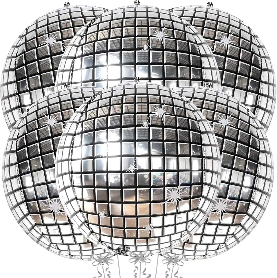KatchOn Silver Disco Ball Balloons - 22 Inch, Pack of 6, Disco Party Decor