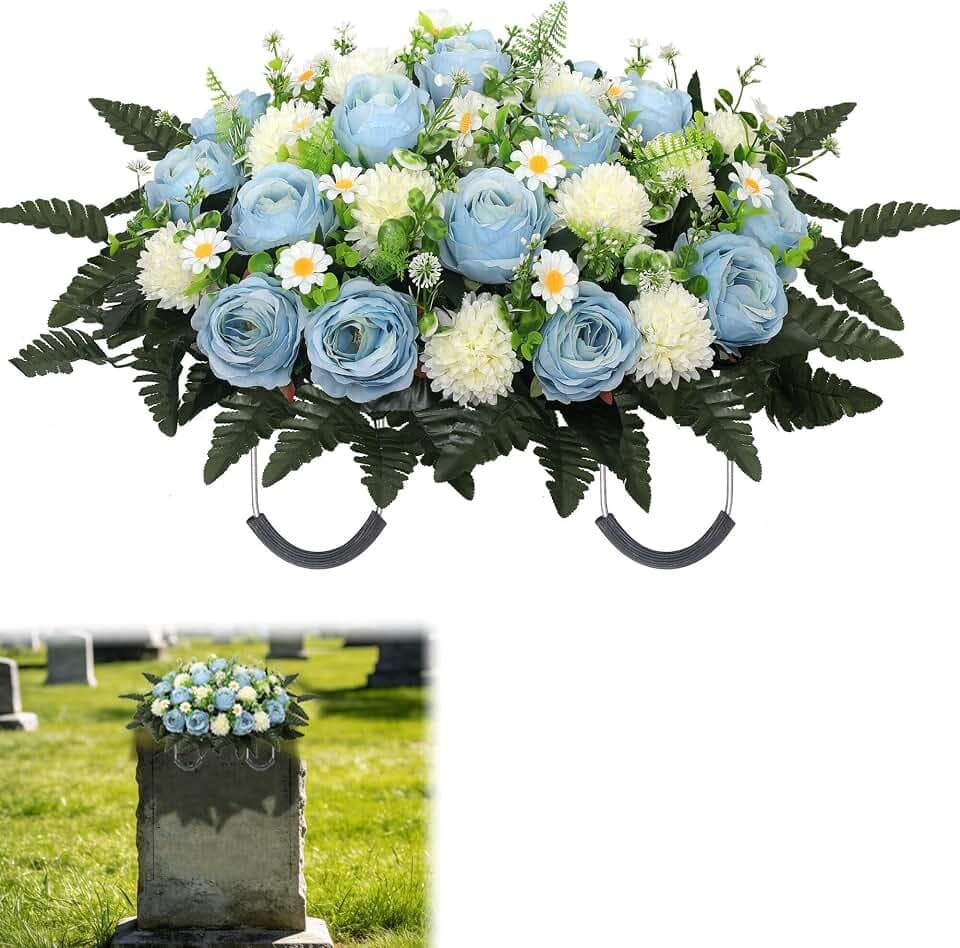 Wocst Cemetery Flowers for Graves Cemetery Saddles for headstones Silks Grave Roses for Outdoor Grave Decorations Weatherproof,NO-Fading