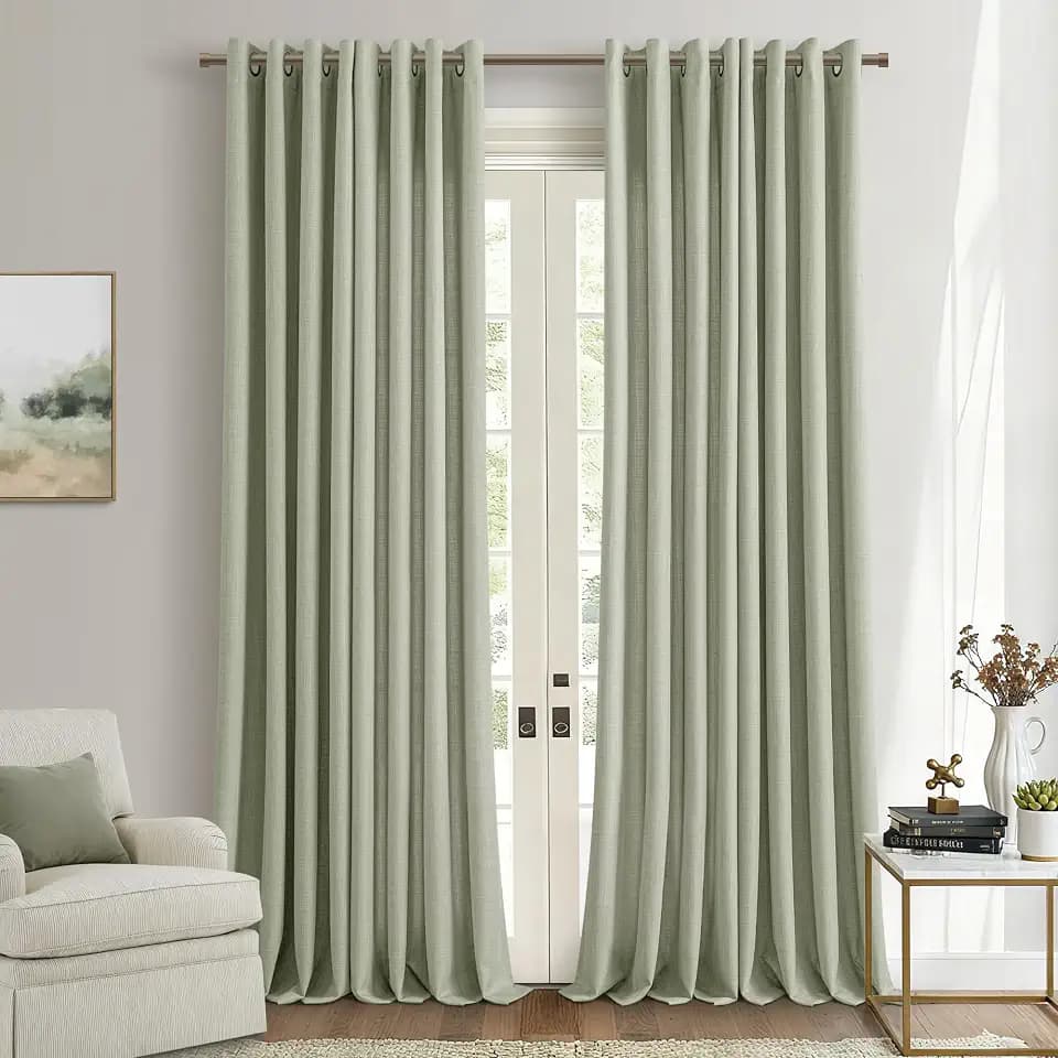 Sage Green 100 Inches Long Curtains Semi Sheer Linen Privacy Drapes