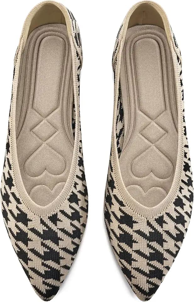 HARENCE Women's Flats Ballet Shoes: Comfortable Pointed Toe Soft Knit Flat Casual Slip On Work Dress Shoes for Walking Wedding Dating