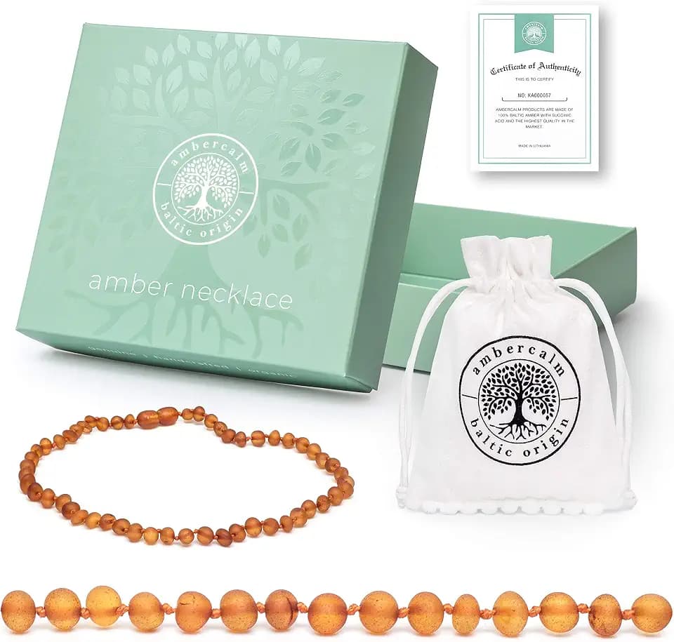 Baltic Amber Necklace - Raw Unpolished Amber Baroque w/Certified Genuine Baltic Amber Cognac 12.5 Inches