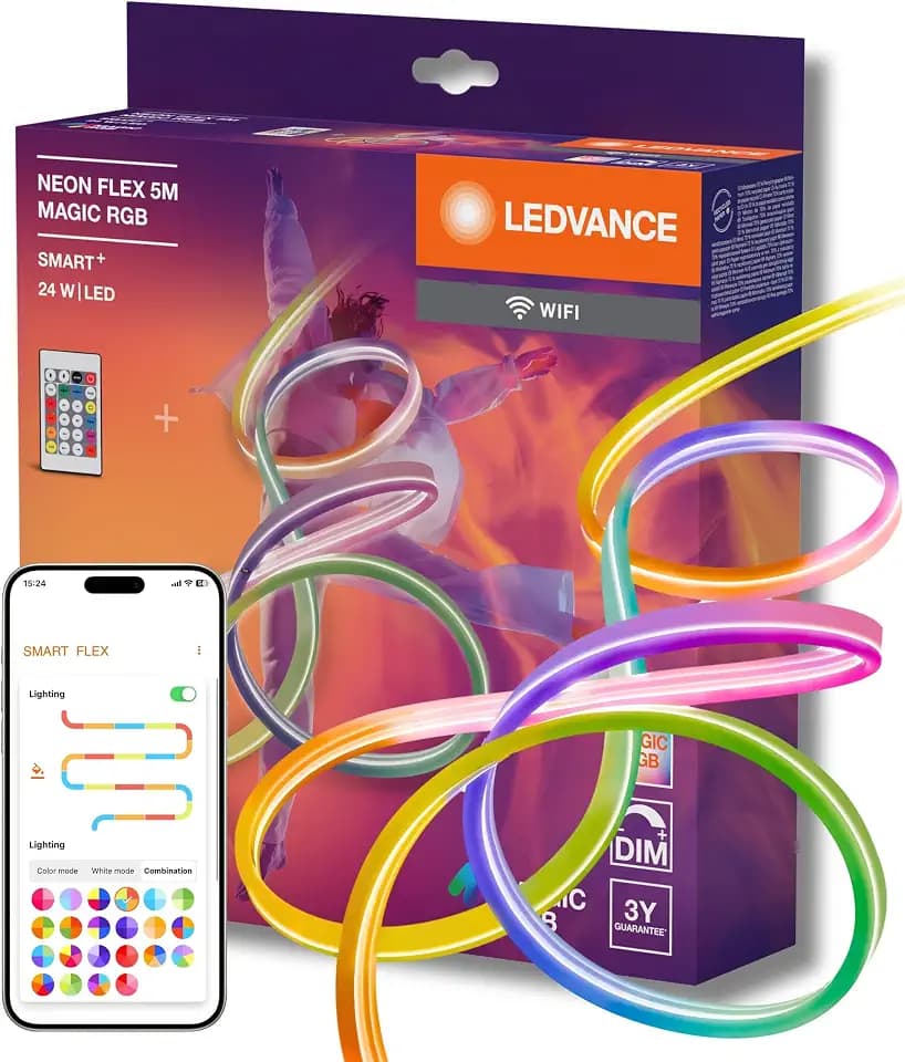 LEDVANCE SMART WIFI NEON FLEX MGC RGB RC bunte LED-Streifen für den Außenbereich mit WiFi-Technologie und homogener Lichtverteilung; dimmbar; weiß; Silikon; 5 m; Leuchtmittel nicht austauschbar