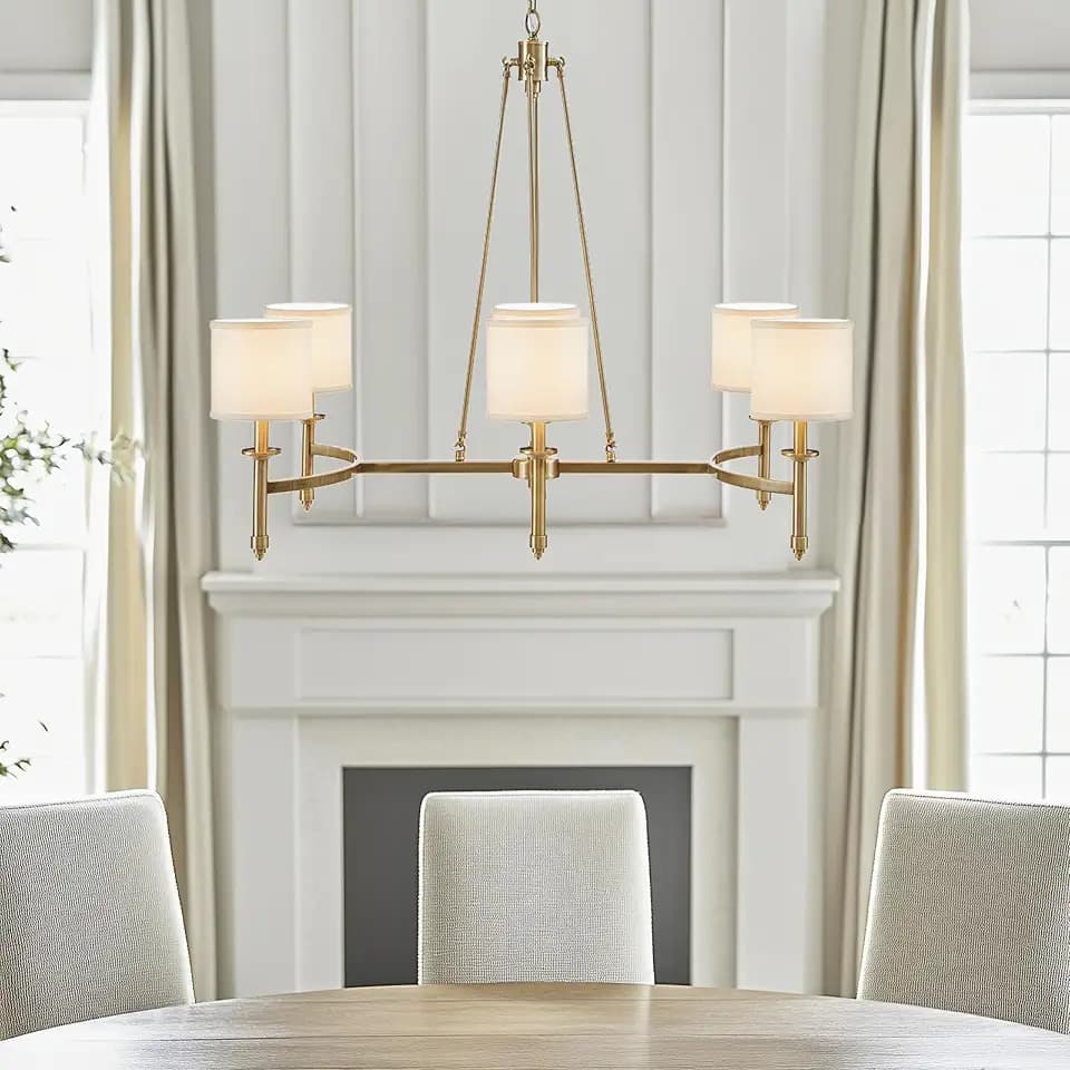 Hampton Hill 6-Light Chandelier for Bedroom Eleganza Farmhouse Inspired Bedford Collection, Curved Metal Frame, Height Adjustable Dining Room Chandelier, Easy Installation, 39.25" W, Antique Gold