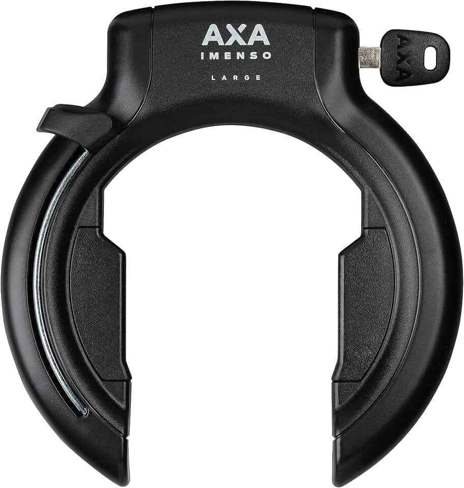 AXA Imenso Large Retractable, Fahrrad Rahmenschloss, Schlüssel ist Abziehbar, 75 mm Breite Öffnung, Sicherheitsstufe 12, Kombinierbar mit Einsteckkette, Schwarz