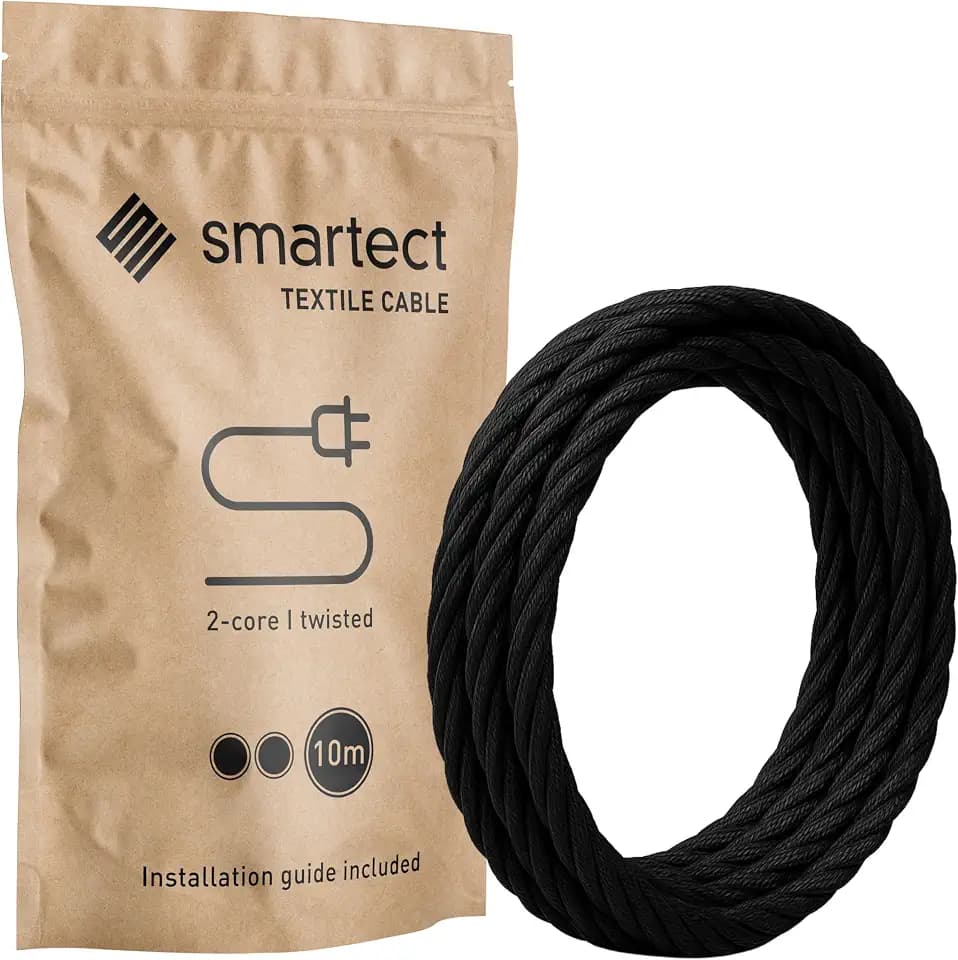 smartect Textilkabel gedreht 2-Adrig (2 x 0.75 mm²) Schwarz, 10 Meter