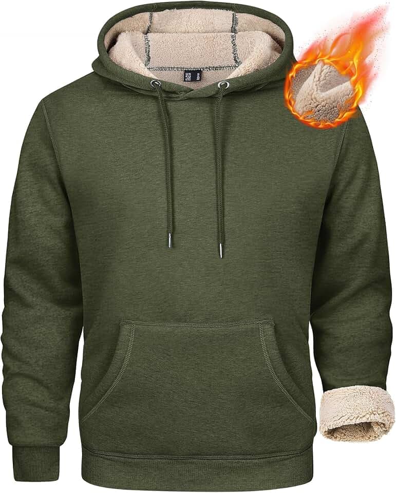 MAGCOMSEN Men's Heavy Hoodie Sherpa Fleece Lined Pullover Thick Winter Hooded Sweatshirt