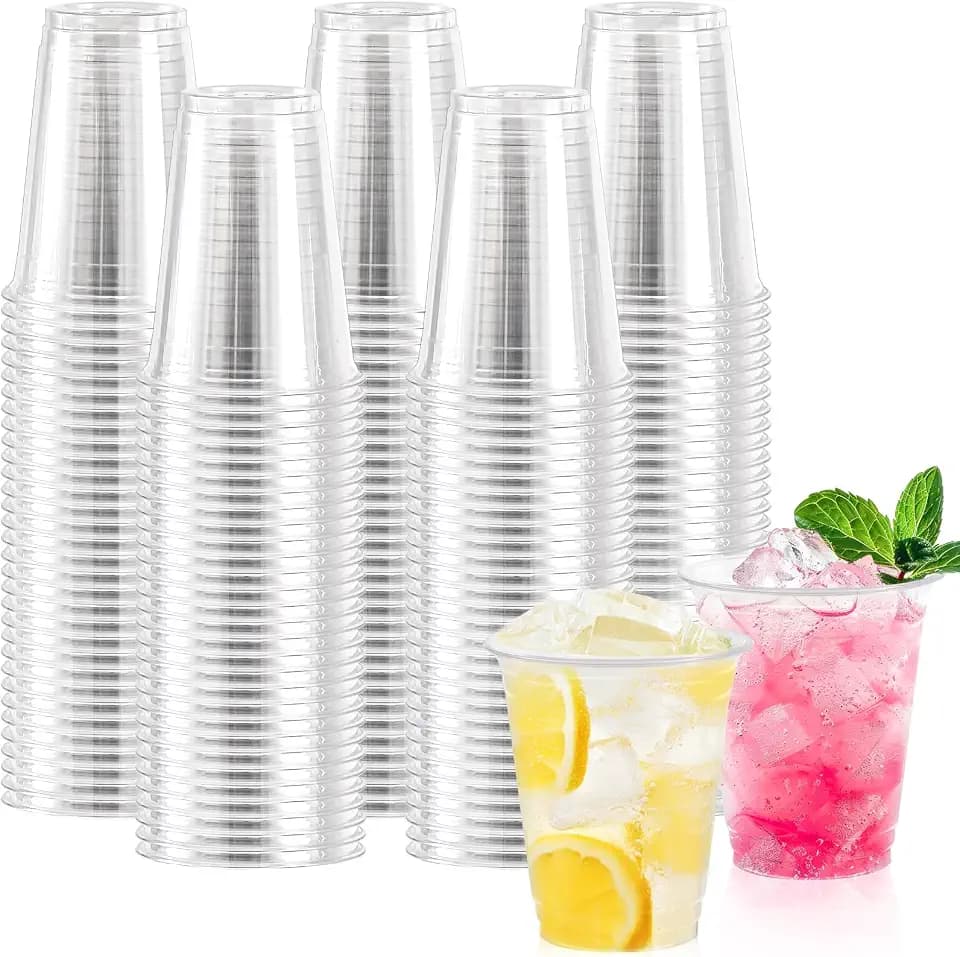 BYSNOW 12 oz Clear Plastic Cups - 300 Count Disposable Wine Cup