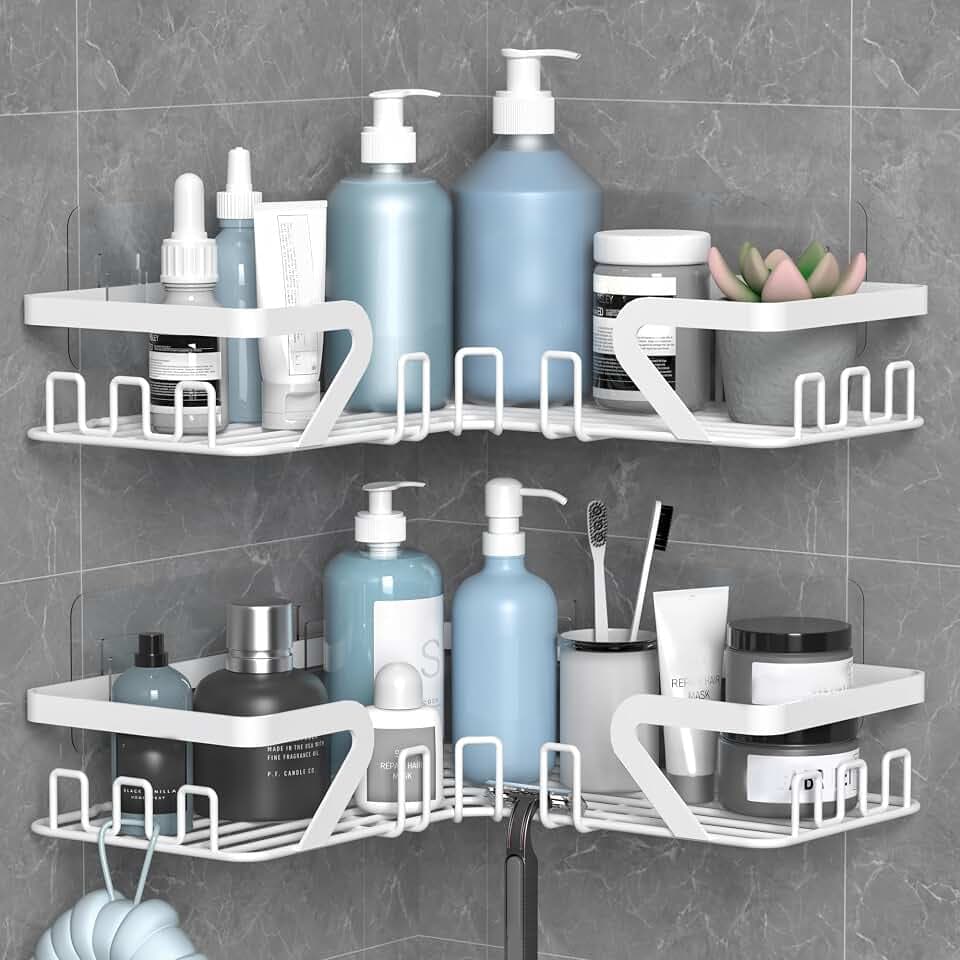 KEGII Duschablage ohne Bohren - Duschregal Ecke Shampoo Halterung Weiß