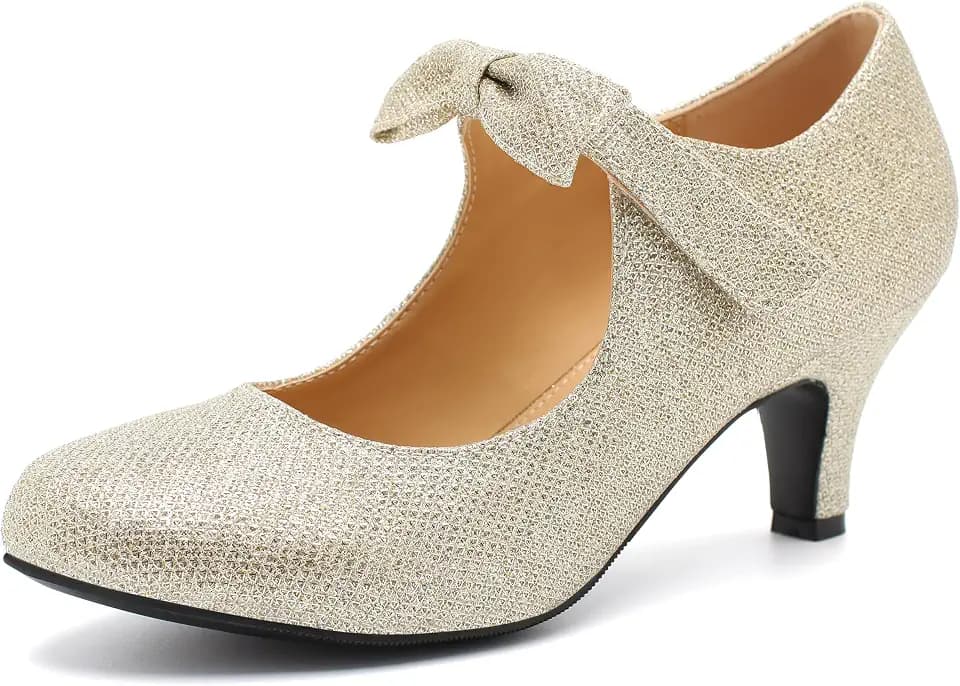 LIURUIJIA Women's Bow Mary Jane Kitten Heel Pumps Dress Shoes