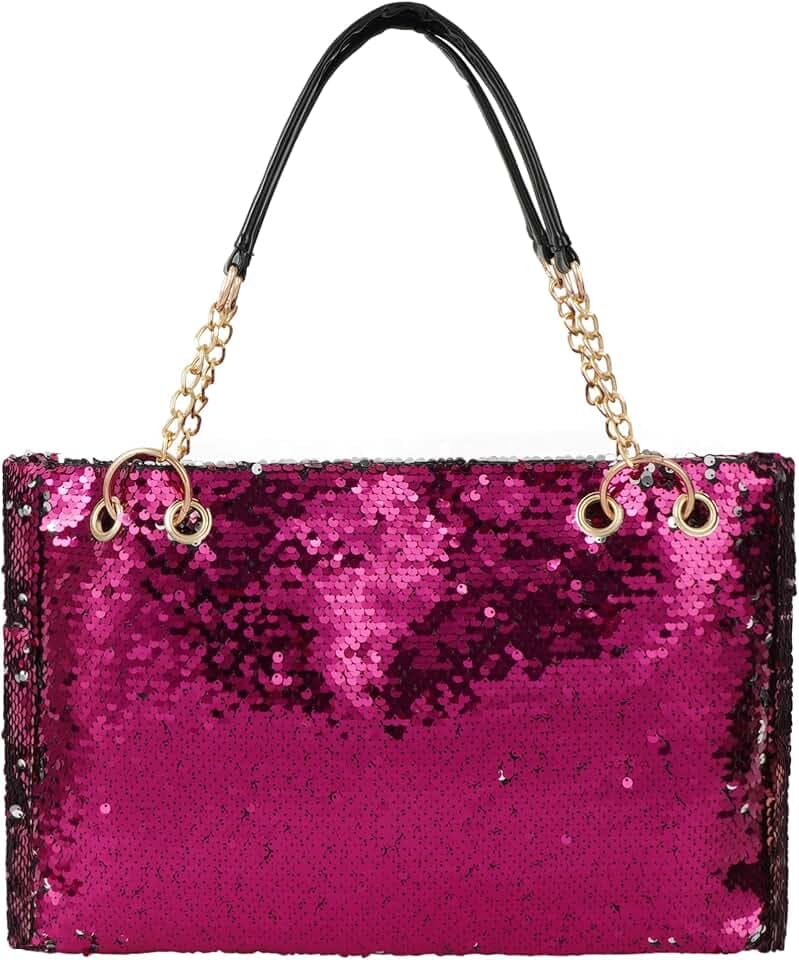 Women's Glitter Sequins Shoulder Tote Big Capacity Shimmer Shopping Bag Sparkling Handbag Purse