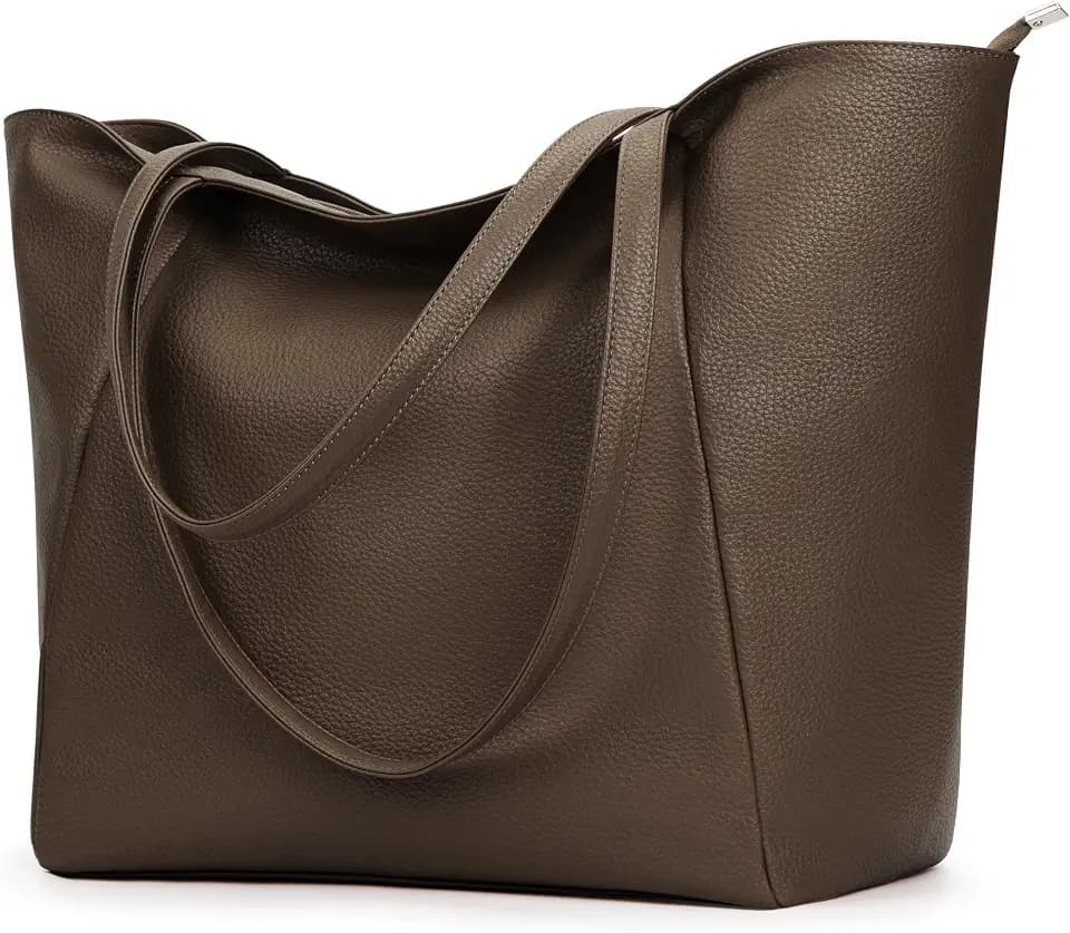 KALIDI Large Tote Bag Vegan Leather 16L Casual Zipper Work Weekender