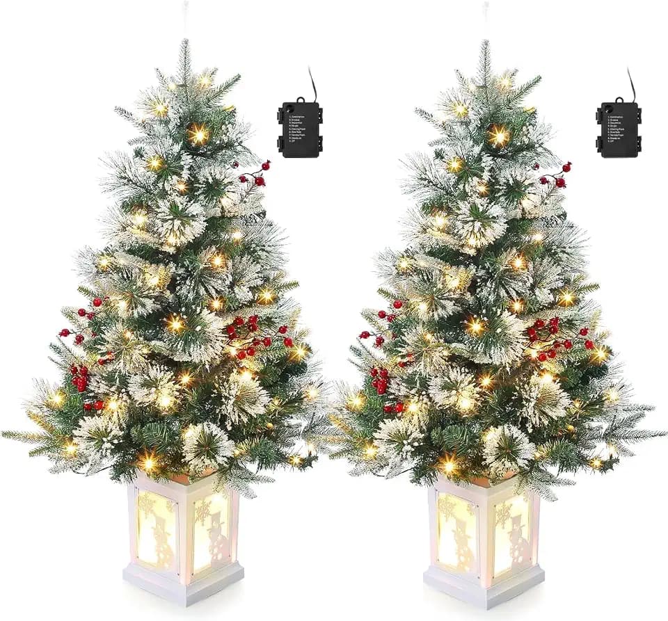 Kleiner Weihnachtsbaum 2er-Set, 90 cm Künstlicher Desktop-Weihnachtsbaum mit 78 Warmweißen LEDs & Schneemann-Lichtbox, über 160 Zweigspitzen, Grün – Perfekt für Weihnachtsdeko