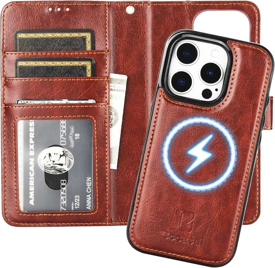 Bocasal for MagSafe Wallet Case Card Holder for iPhone 16 Pro, Brown